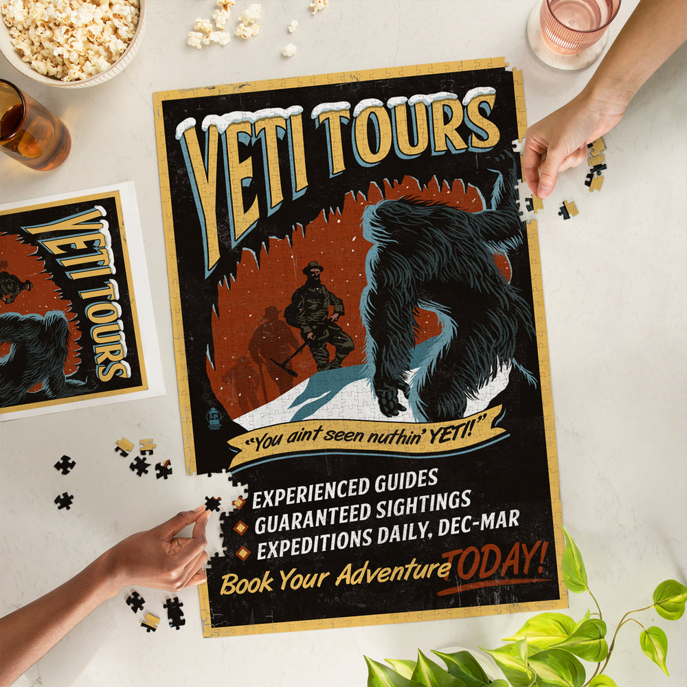 Yeti Tours, Vintage Sign, Jigsaw Puzzle Puzzle Lantern Press 
