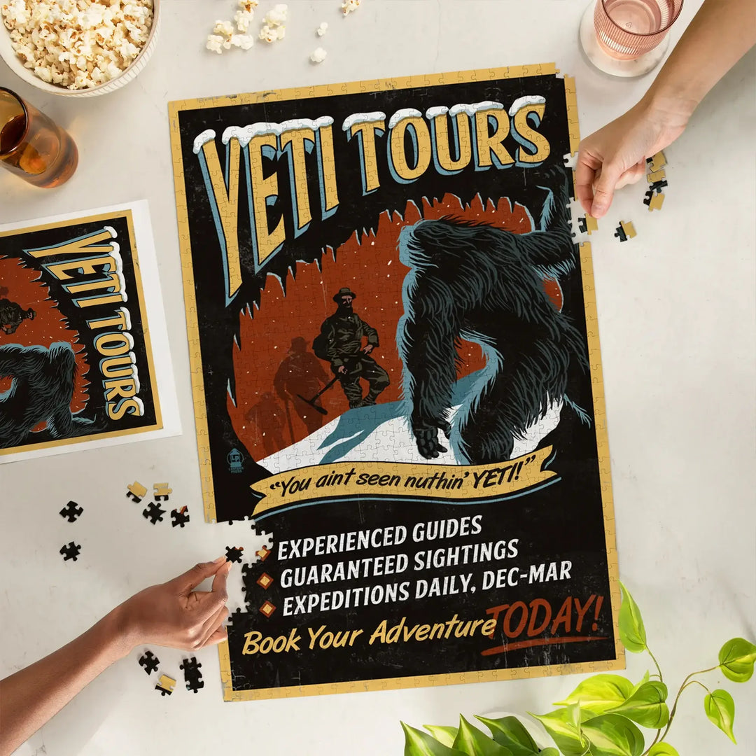 Yeti Tours, Vintage Sign, Jigsaw Puzzle Puzzle Lantern Press 