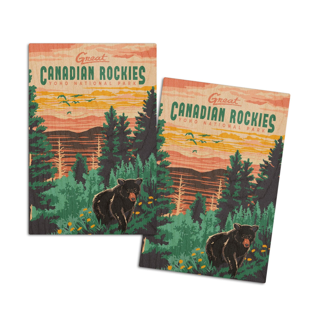 Yoho National Park, Canadian Rockies, Explorer Series, Bear, Lantern Press Artwork, Wood Signs and Postcards Wood Lantern Press 4x6 Wood Postcard Set 