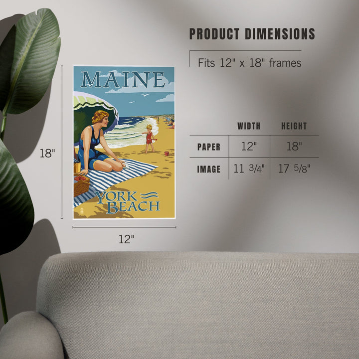York Beach, Maine, Beach Scene, Art & Giclee Prints Art Lantern Press 