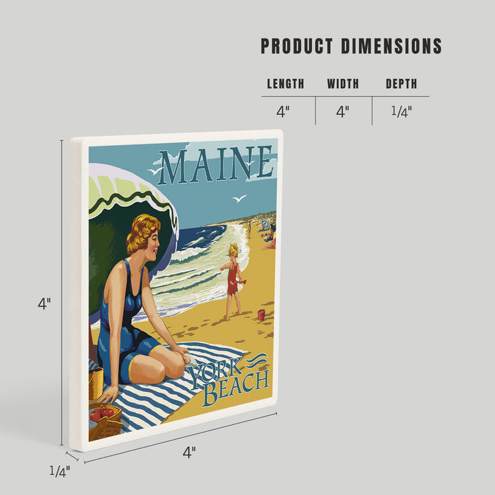 York Beach, Maine, Beach Scene, Coasters Coasters Lantern Press 