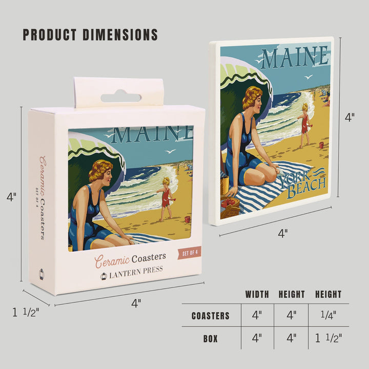 York Beach, Maine, Beach Scene, Coasters Coasters Lantern Press 