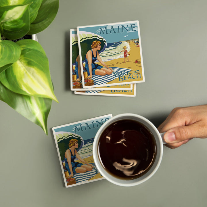 York Beach, Maine, Beach Scene, Coasters Coasters Lantern Press 