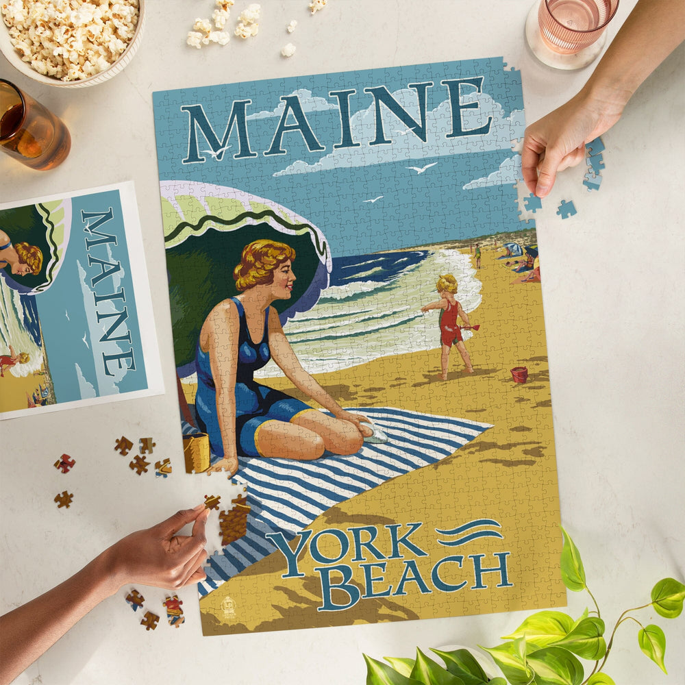 York Beach, Maine, Beach Scene, Jigsaw Puzzle Puzzle Lantern Press 