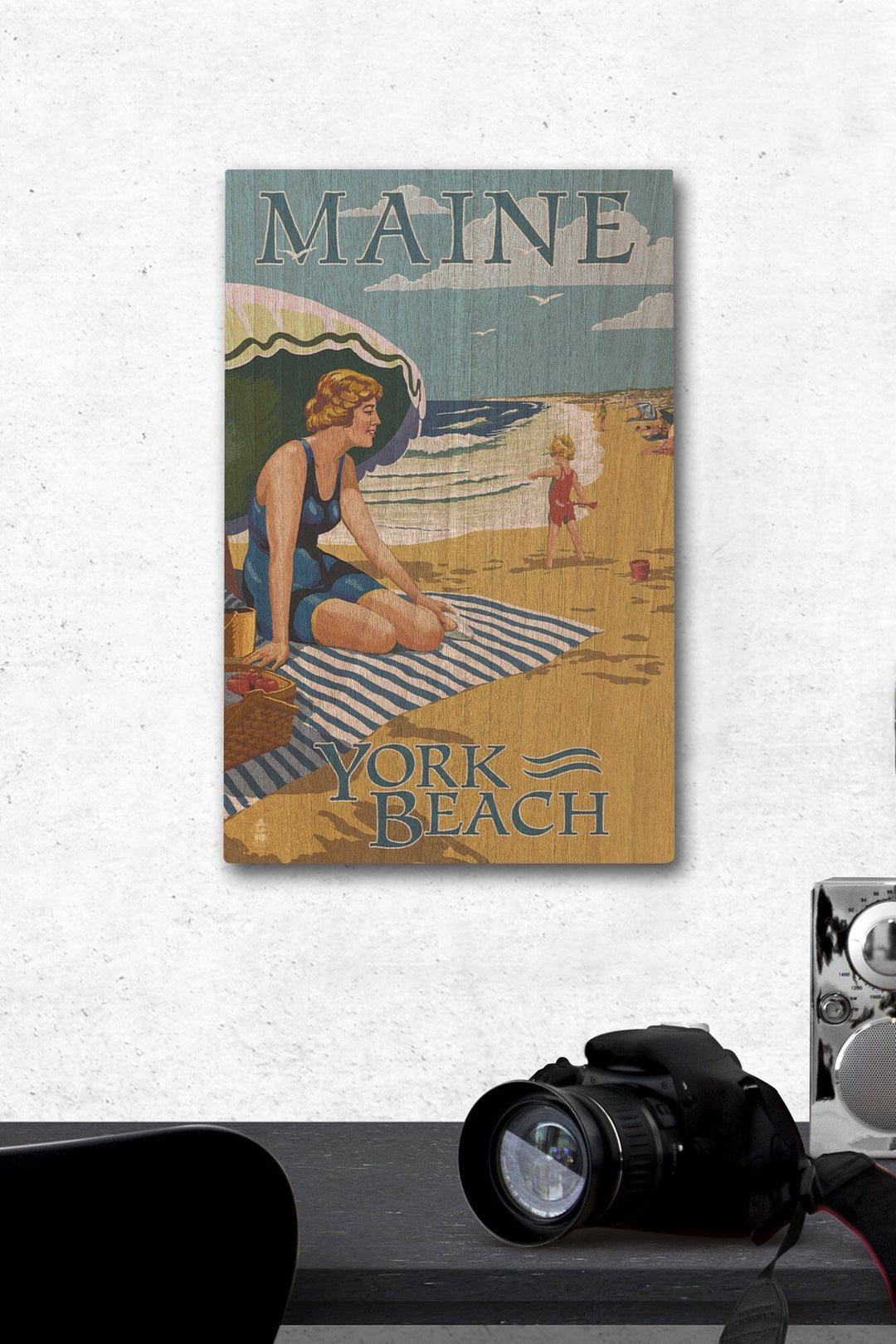 York Beach, Maine, Beach Scene, Lantern Press Artwork, Wood Signs and Postcards Wood Lantern Press 12 x 18 Wood Gallery Print 