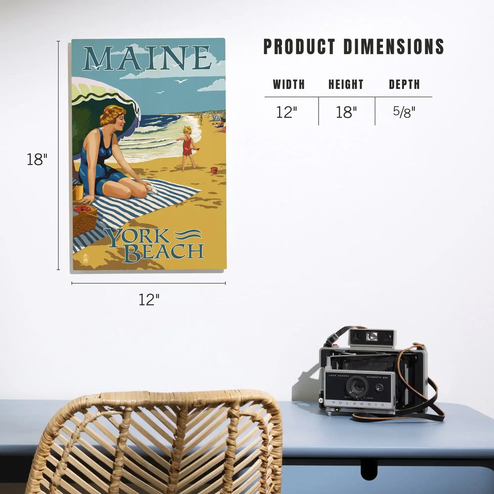 York Beach, Maine, Beach Scene, Lantern Press Artwork, Wood Signs and Postcards Wood Lantern Press 