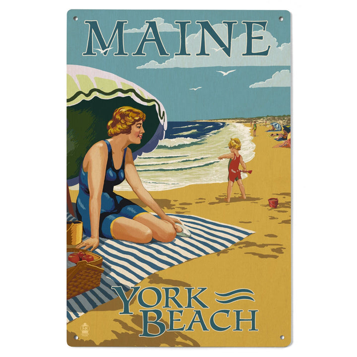 York Beach, Maine, Beach Scene, Lantern Press Artwork, Wood Signs and Postcards Wood Lantern Press 