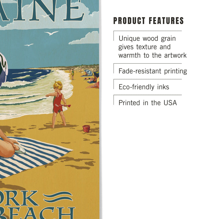 York Beach, Maine, Beach Scene, Lantern Press Artwork, Wood Signs and Postcards Wood Lantern Press 