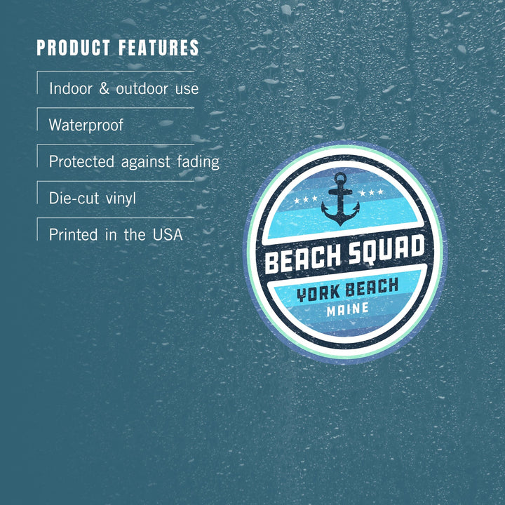 York Beach, Maine, Beach Squad, Contour, Vinyl Sticker Sticker Lantern Press 