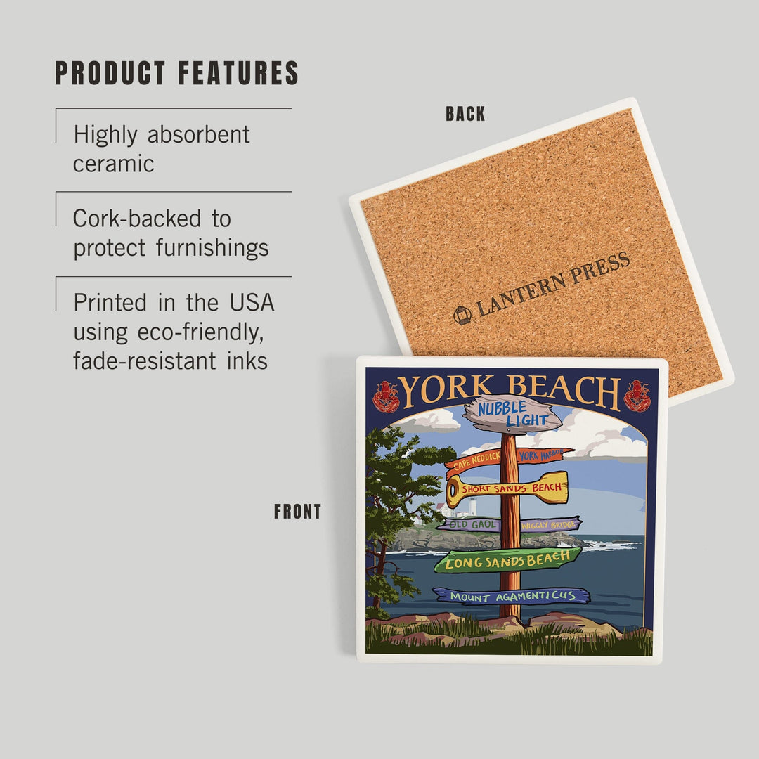 York Beach, Maine, Destinations Sign, Coasters Coasters Lantern Press 