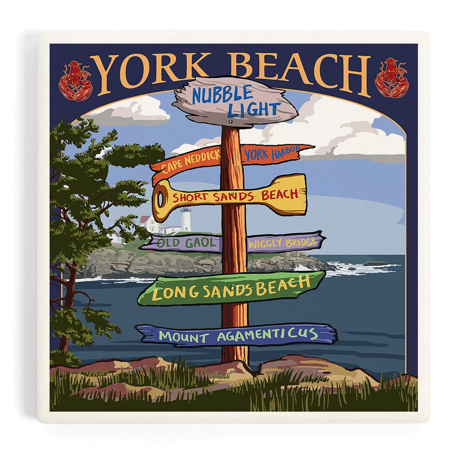 York Beach, Maine, Destinations Sign, Coasters Coasters Lantern Press 
