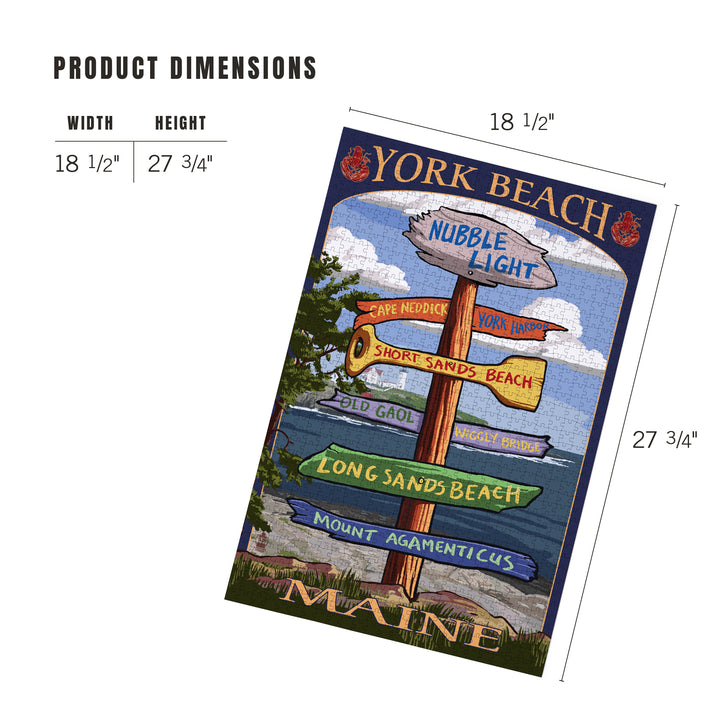 York Beach, Maine, Destinations Sign, Jigsaw Puzzle Puzzle Lantern Press 