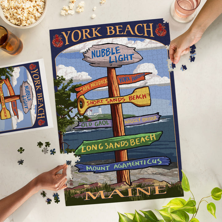 York Beach, Maine, Destinations Sign, Jigsaw Puzzle Puzzle Lantern Press 