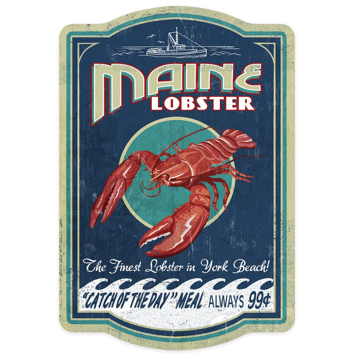 York Beach, Maine, Lobster Vintage Sign, Contour, Lantern Press Artwork, Vinyl Sticker Sticker Lantern Press 
