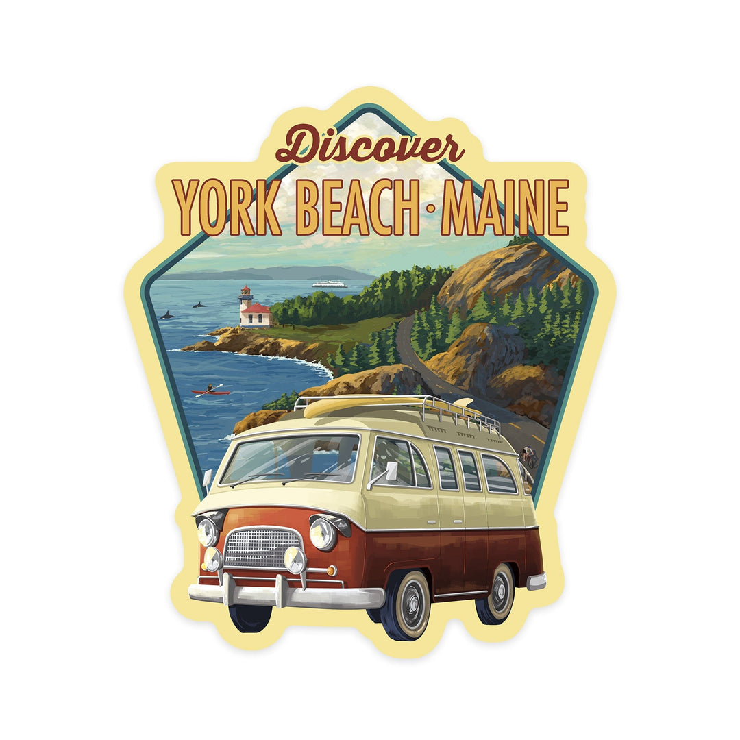 York Beach, Maine, LP Camper Van, Contour, Vinyl Sticker Sticker Lantern Press 