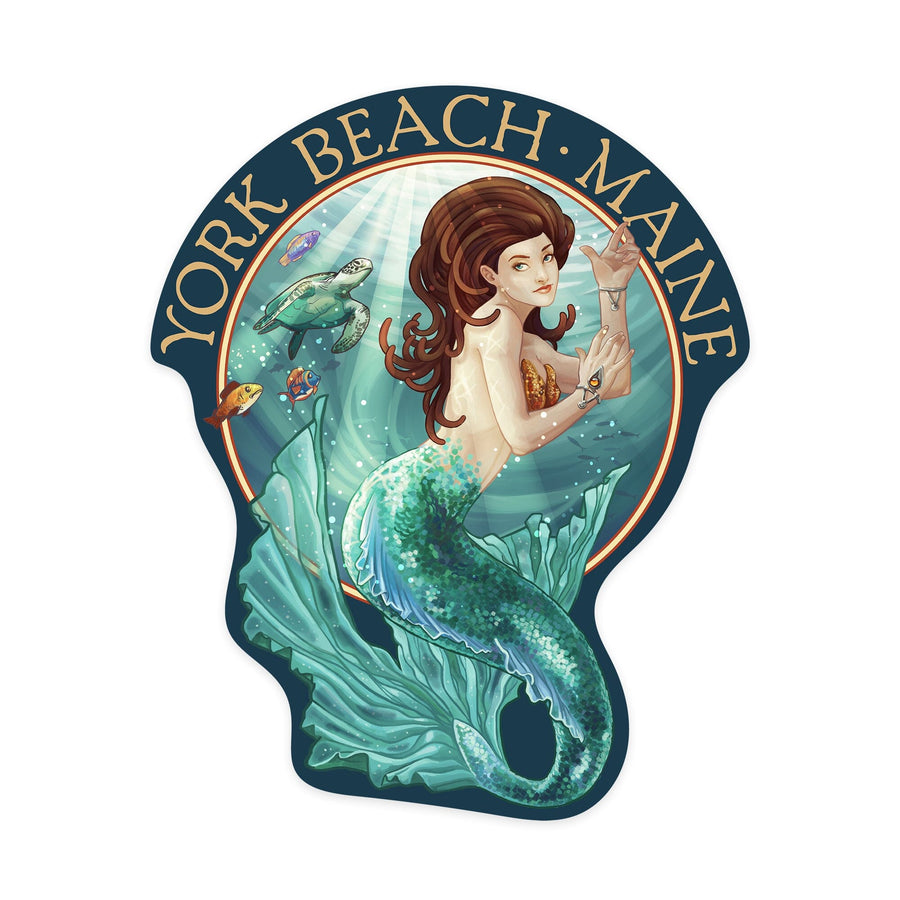 York Beach, Maine, Mermaid, Contour, Vinyl Sticker Sticker Lantern Press 