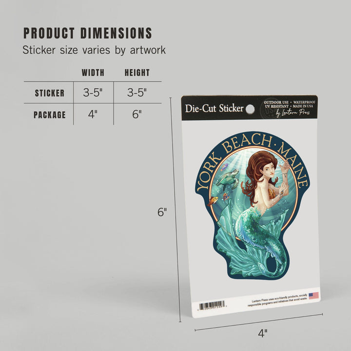 York Beach, Maine, Mermaid, Contour, Vinyl Sticker Sticker Lantern Press 