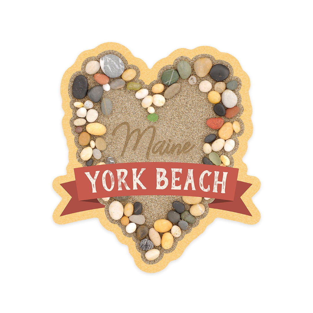 York Beach, Maine, Stone Heart On Sand, Contour, Vinyl Sticker Sticker Lantern Press 