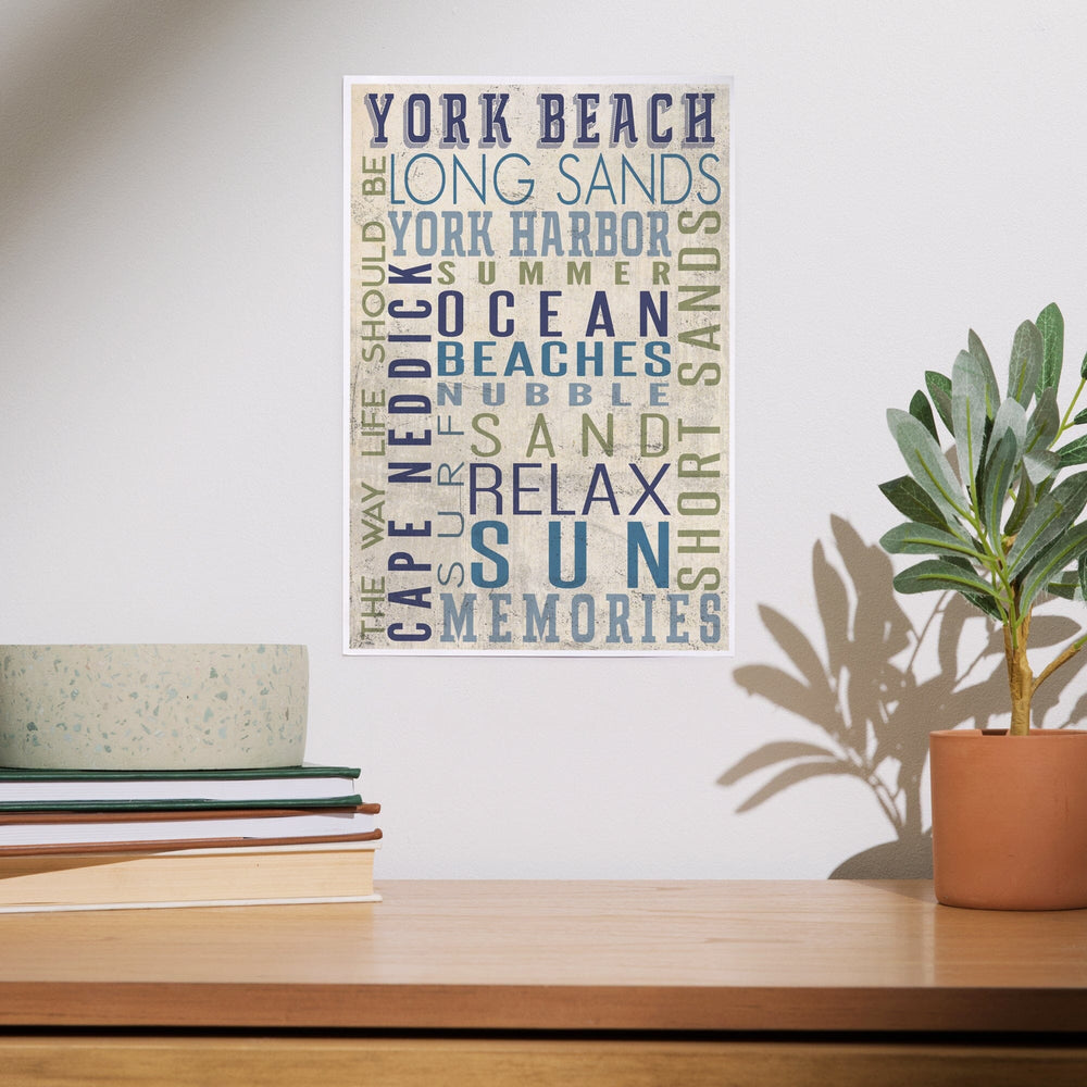 York Beach, Maine, Typography, Art & Giclee Prints Art Lantern Press 