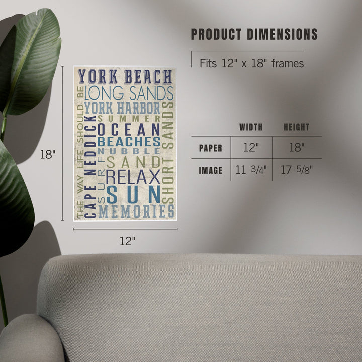York Beach, Maine, Typography, Art & Giclee Prints Art Lantern Press 