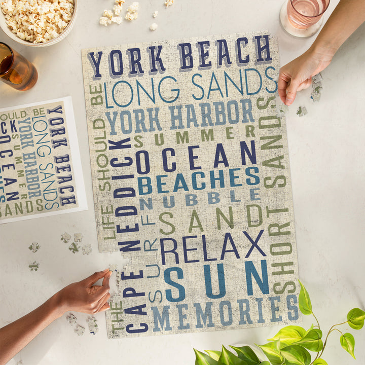 York Beach, Maine, Typography, Jigsaw Puzzle Puzzle Lantern Press 