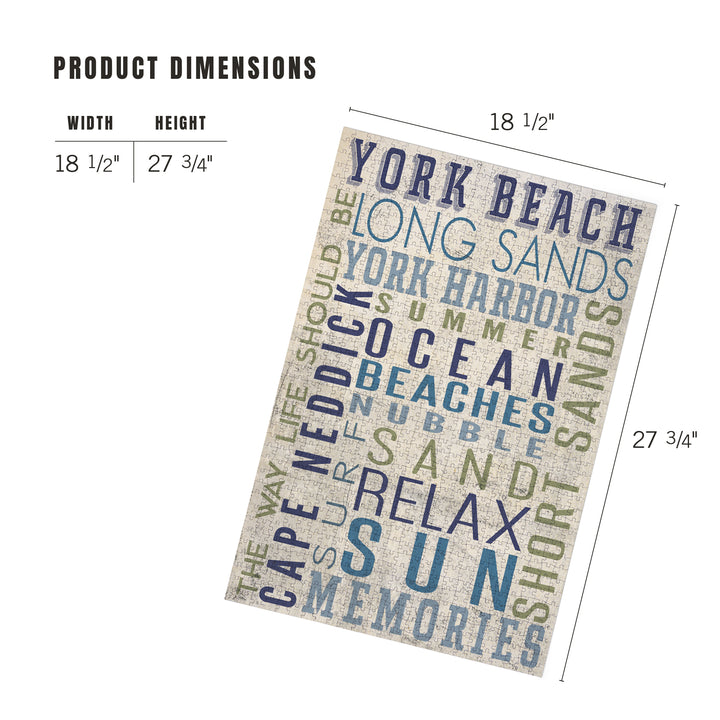 York Beach, Maine, Typography, Jigsaw Puzzle Puzzle Lantern Press 