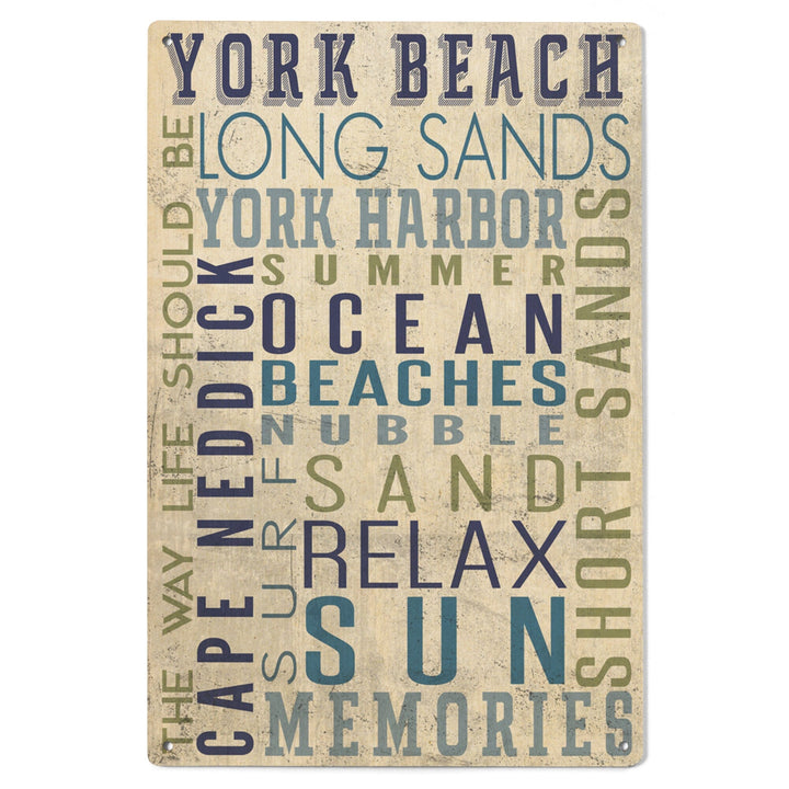 York Beach, Maine, Typography, Lantern Press Artwork, Wood Signs and Postcards Wood Lantern Press 