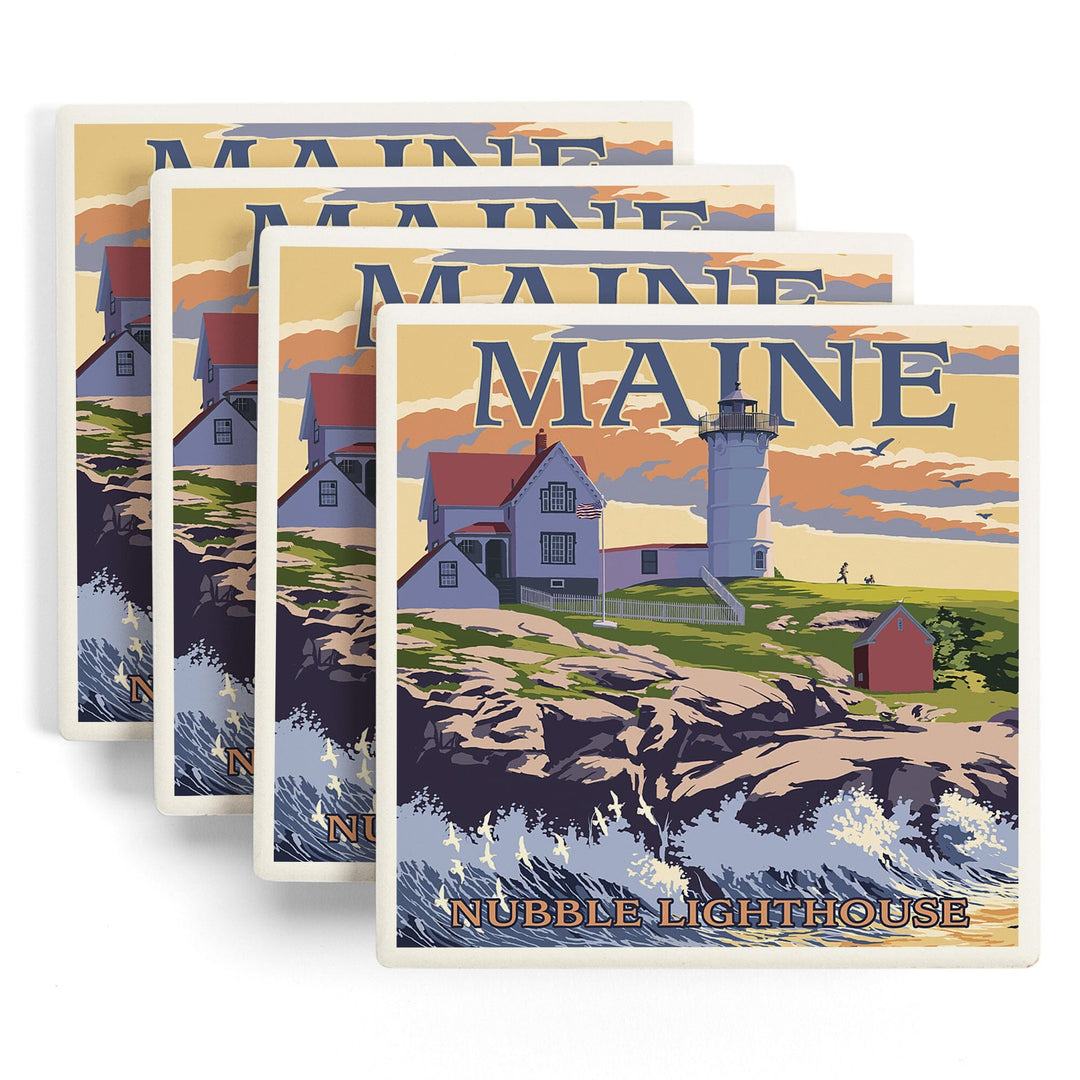 York, Maine, Nubble Lighthouse, Lantern Press Artwork, Coaster Set Coasters Lantern Press 