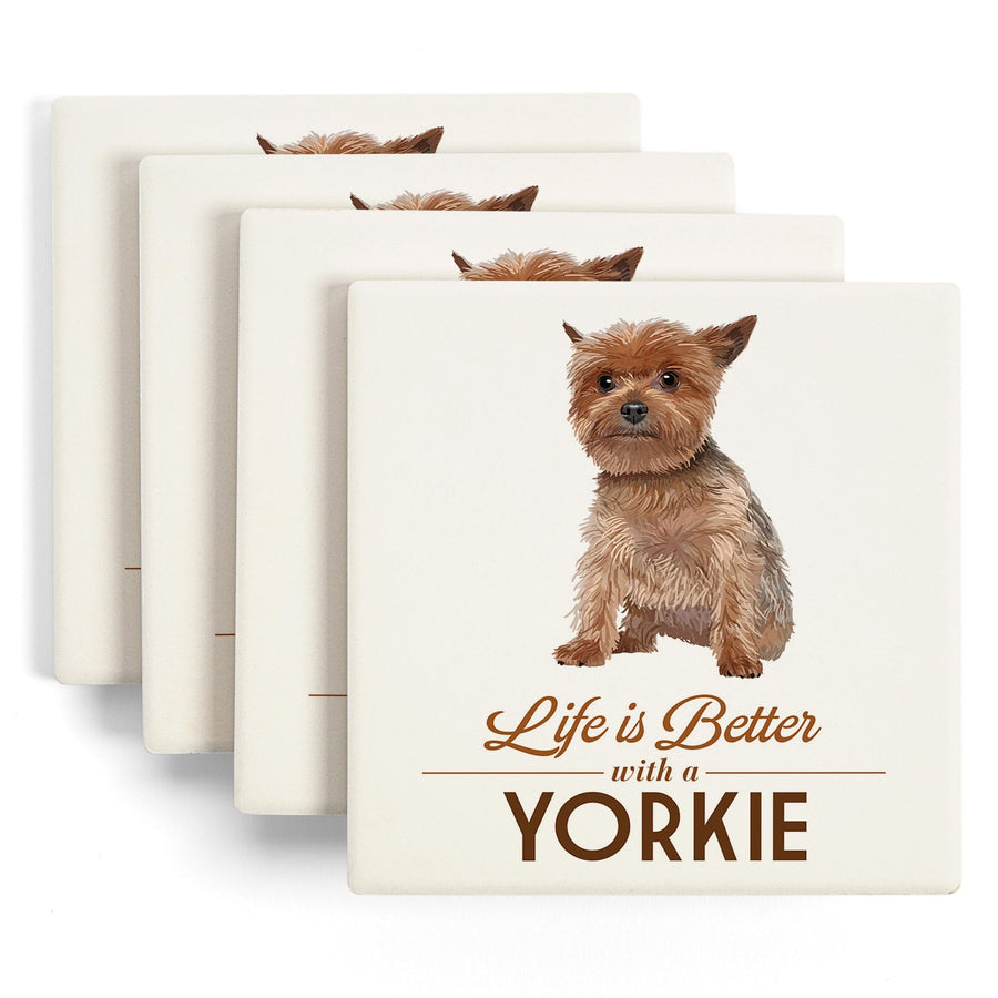 Yorkie, Life is Better, White Background, Lantern Press Artwork, Coaster Set Coasters Lantern Press 