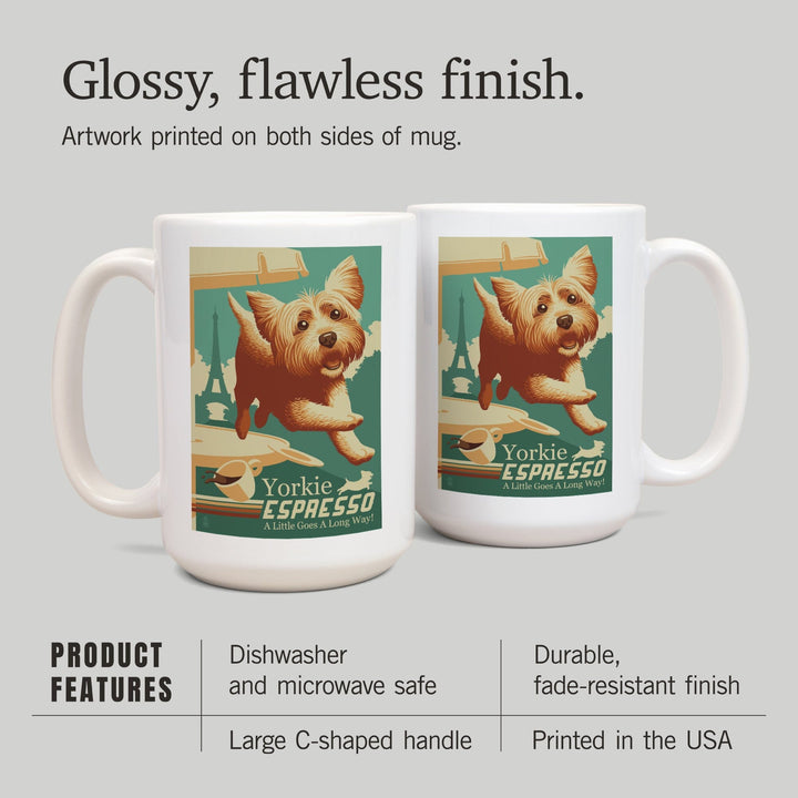 Yorkshire Terrier, Retro Yorkie Espresso Ad, Ceramic Mug Mugs Lantern Press 