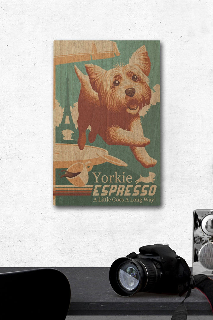 Yorkshire Terrier, Retro Yorkie Espresso Ad, Lantern Press Artwork, Wood Signs and Postcards Wood Lantern Press 12 x 18 Wood Gallery Print 