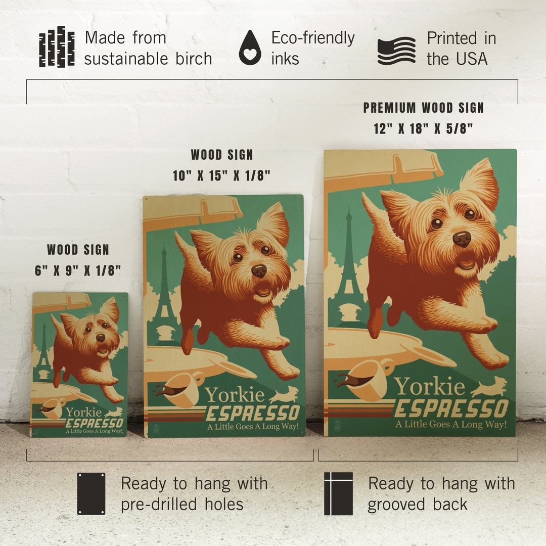 Yorkshire Terrier, Retro Yorkie Espresso Ad, Lantern Press Artwork, Wood Signs and Postcards Wood Lantern Press 