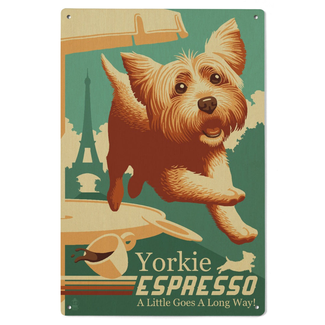 Yorkshire Terrier, Retro Yorkie Espresso Ad, Lantern Press Artwork, Wood Signs and Postcards Wood Lantern Press 