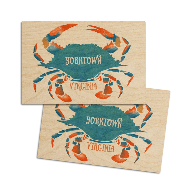 Yorktown, Virginia, Blue Crab, Watercolor, Lantern Press Artwork, Wood Signs and Postcards Wood Lantern Press 4x6 Wood Postcard Set 
