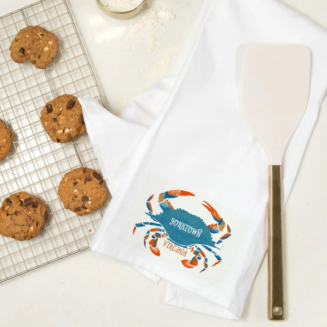 Yorktown, Virginia, Blue Crab, Watercolor, Organic Cotton Kitchen Tea Towels Kitchen Lantern Press 