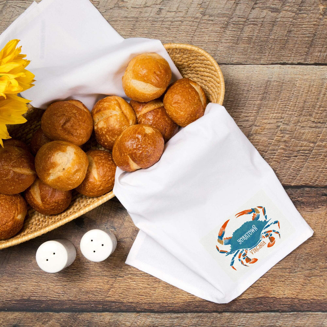 Yorktown, Virginia, Blue Crab, Watercolor, Organic Cotton Kitchen Tea Towels Kitchen Lantern Press 