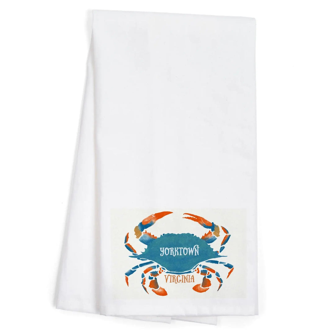 Yorktown, Virginia, Blue Crab, Watercolor, Organic Cotton Kitchen Tea Towels Kitchen Lantern Press 