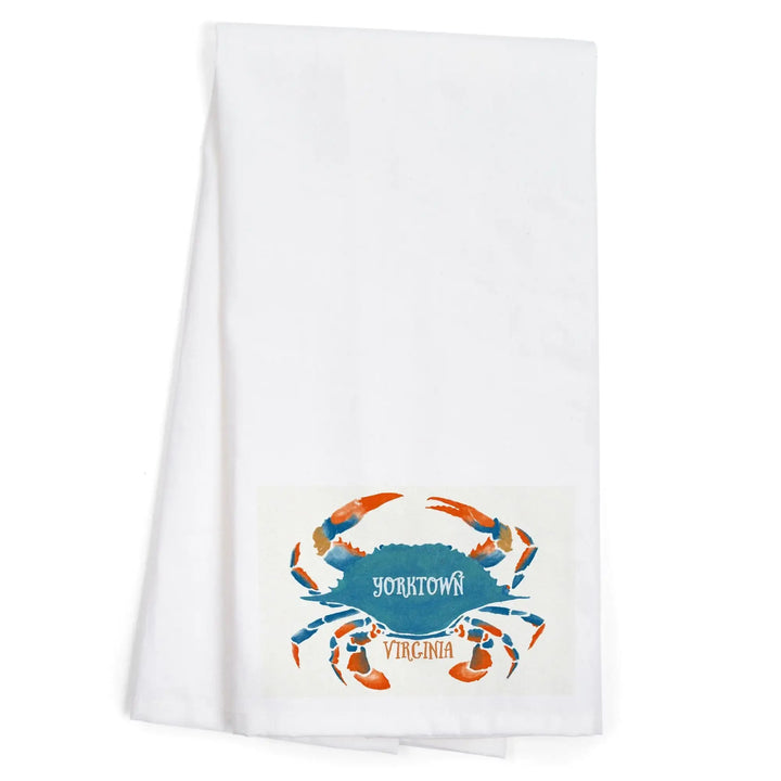 Yorktown, Virginia, Blue Crab, Watercolor, Organic Cotton Kitchen Tea Towels Kitchen Lantern Press 