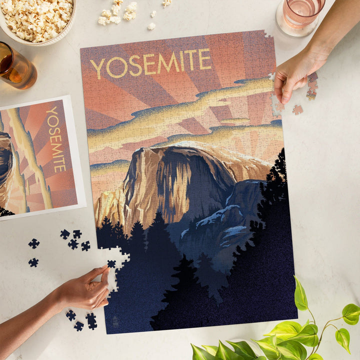 Yosemite, California, Half Dome, Lithograph, Jigsaw Puzzle Puzzle Lantern Press 