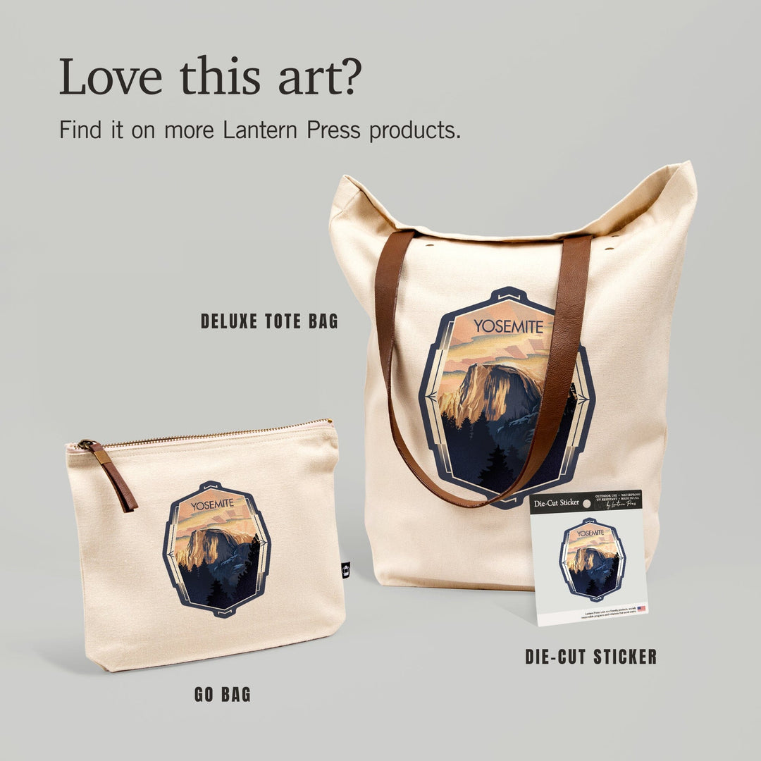 Yosemite, California, Half Dome, Lithograph,, Organic Cotton Zipper Pouch, Go Bag Totes Lantern Press 