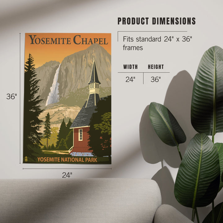 Yosemite Chapel and Yosemite Falls, California, Art & Giclee Prints Art Lantern Press 