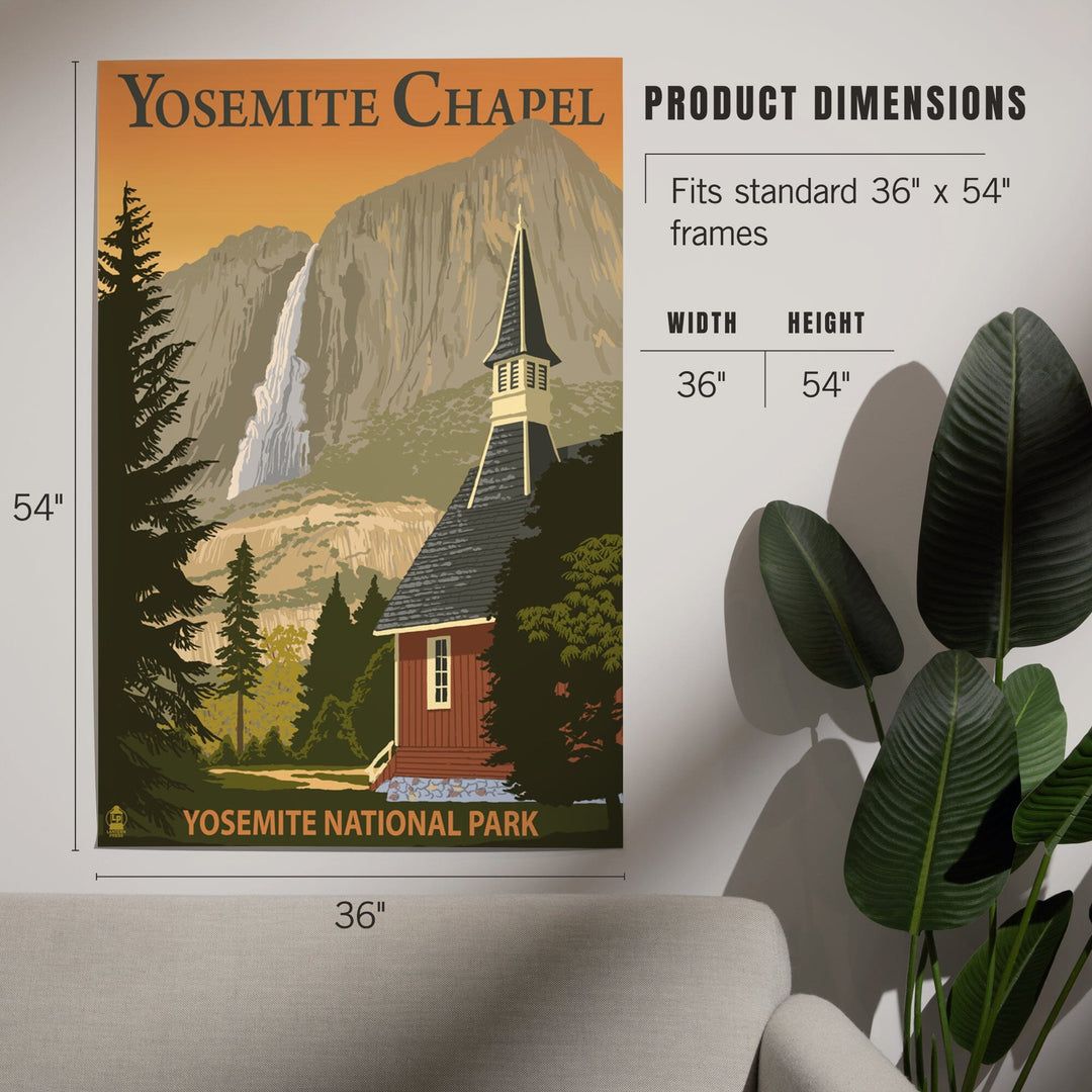 Yosemite Chapel and Yosemite Falls, California, Art & Giclee Prints Art Lantern Press 
