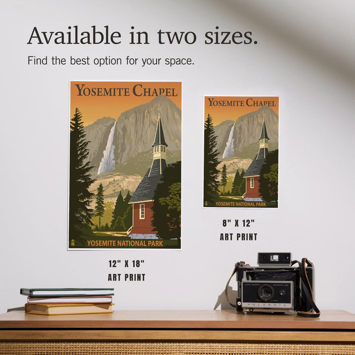 Yosemite Chapel and Yosemite Falls, California, Art & Giclee Prints Art Lantern Press 