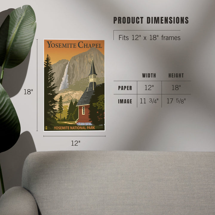 Yosemite Chapel and Yosemite Falls, California, Art & Giclee Prints Art Lantern Press 