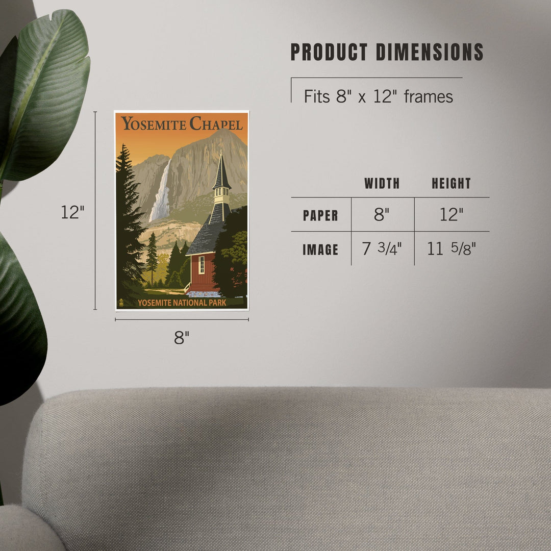 Yosemite Chapel and Yosemite Falls, California, Art & Giclee Prints Art Lantern Press 