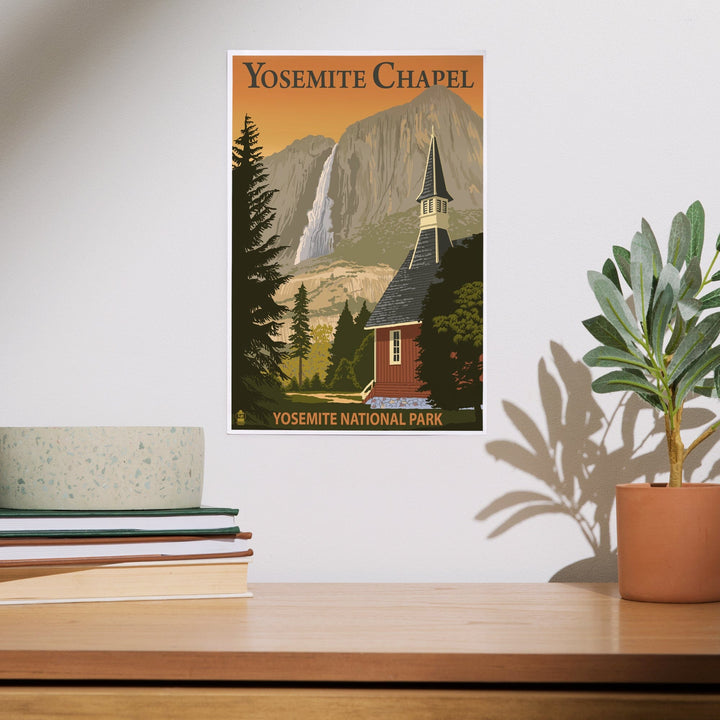 Yosemite Chapel and Yosemite Falls, California, Art & Giclee Prints Art Lantern Press 