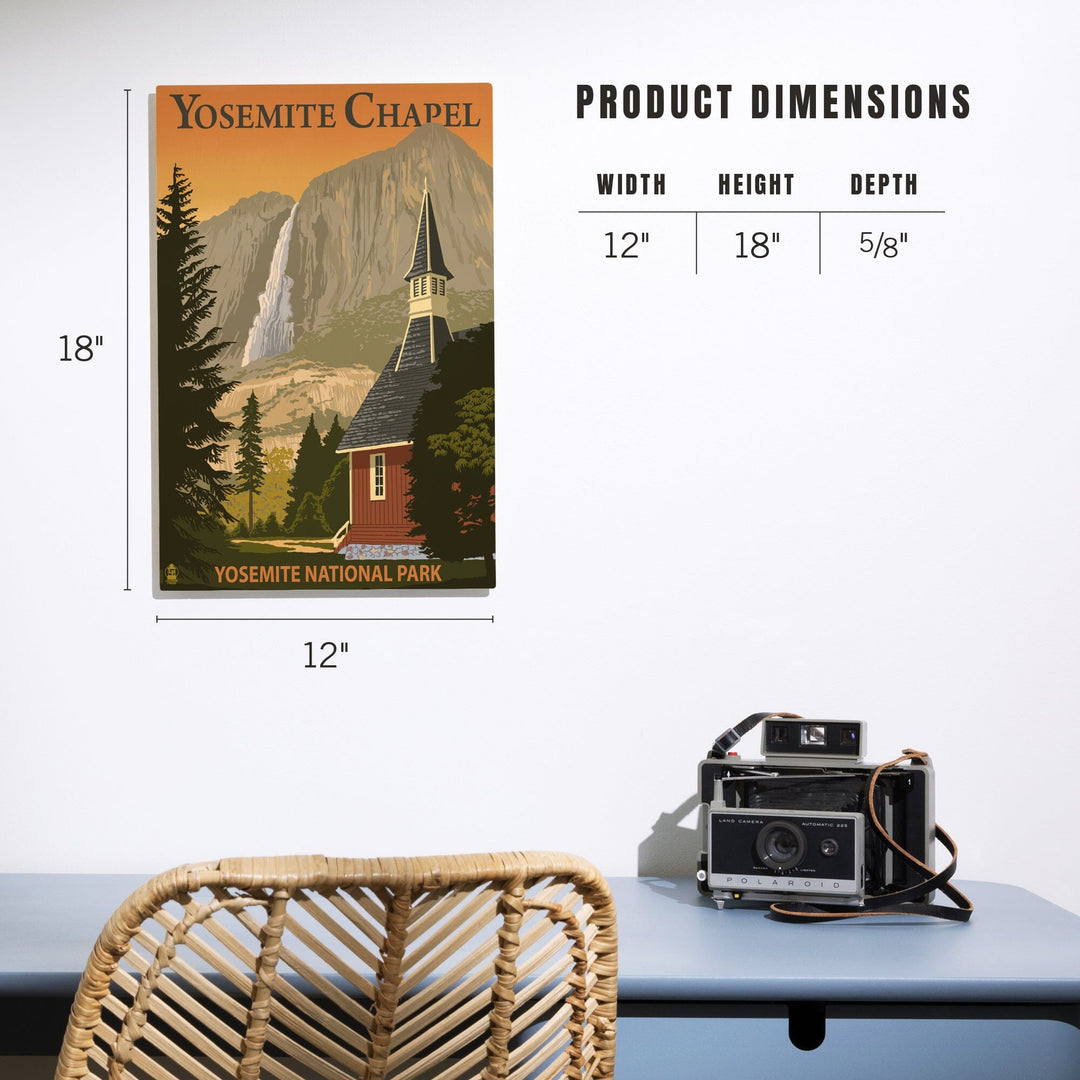 Yosemite Chapel and Yosemite Falls, California, Lantern Press Artwork, Wood Signs and Postcards Wood Lantern Press 