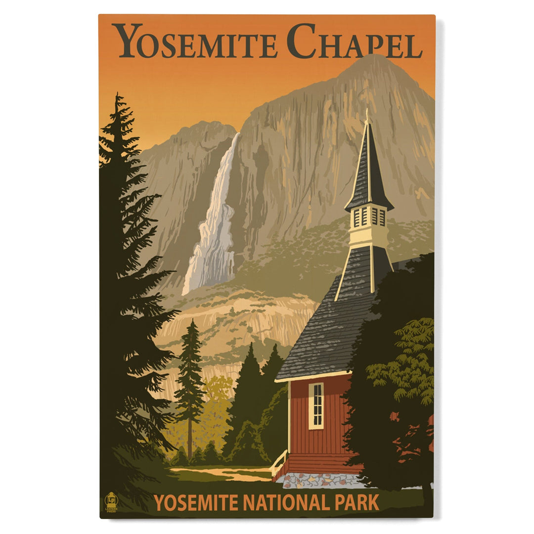 Yosemite Chapel and Yosemite Falls, California, Lantern Press Artwork, Wood Signs and Postcards Wood Lantern Press 