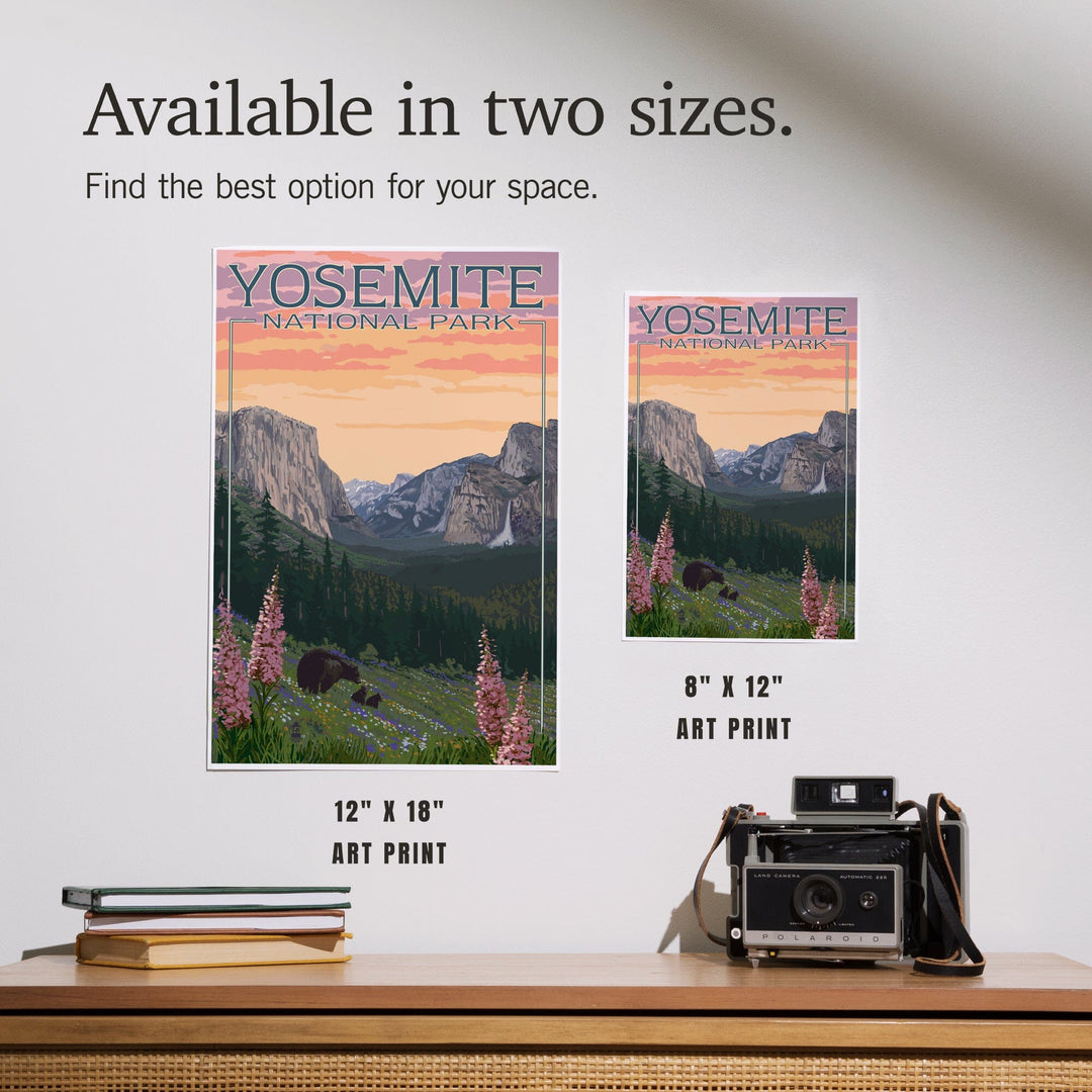 Yosemite National Park, California, Bear and Cubs with Flowers, Art & Giclee Prints Art Lantern Press 