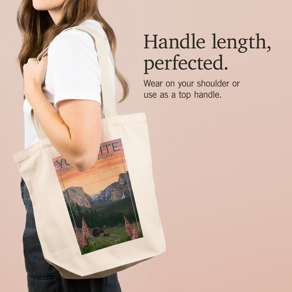 Yosemite National Park, California, Bear and Cubs with Flowers, Tote Bag Totes Lantern Press 